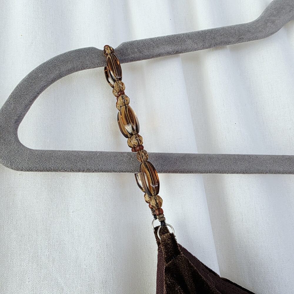 SCOTT MCCLINTOCK Brown Long Stretchy Velvet Formal Dress Size 6 Y2K Beaded Strap - Picture 7 of 13
